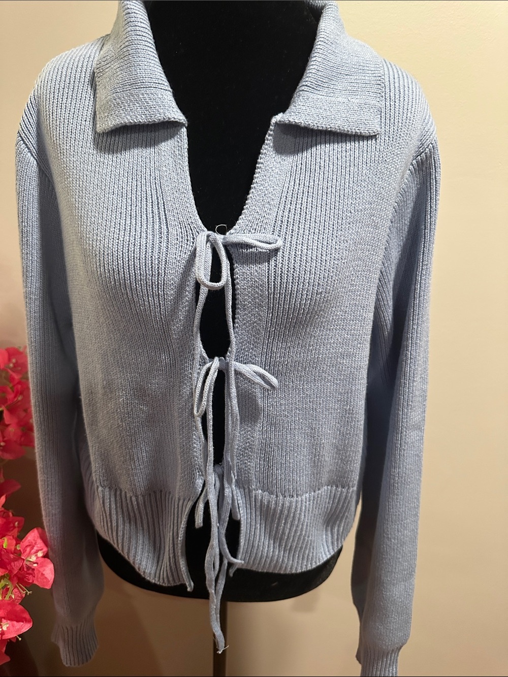 Light Blue Tie-Front Women's Sweater Cardigan